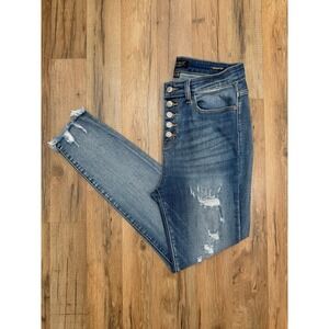 Judy Blue Button Fly Skinny Jeans 9/29 High Rise Distressed Stretch